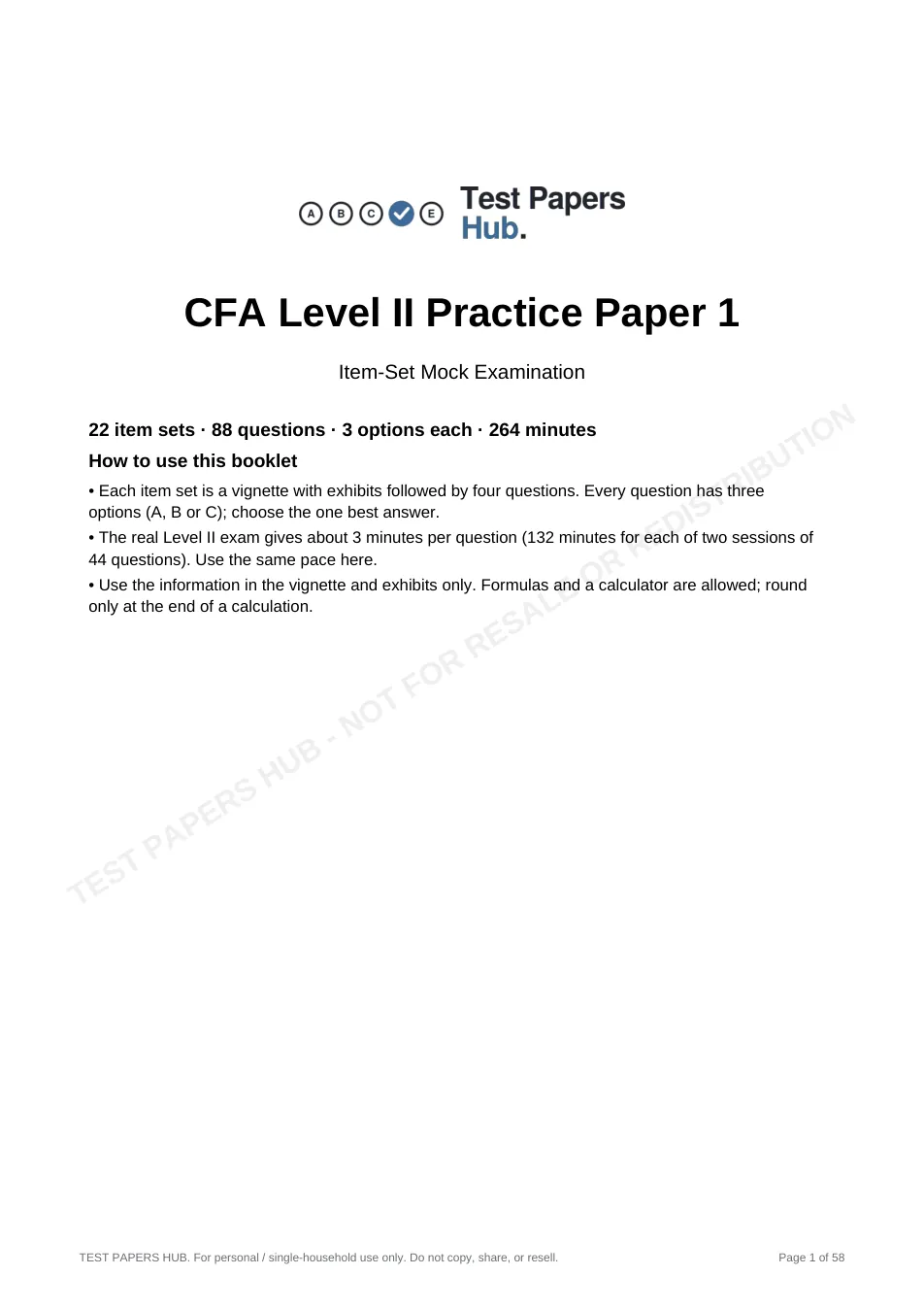 Cover page of CFA Level 2 Practice Paper 1
