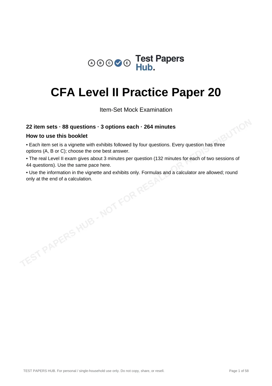 Cover page of CFA Level 2 Practice Paper 20