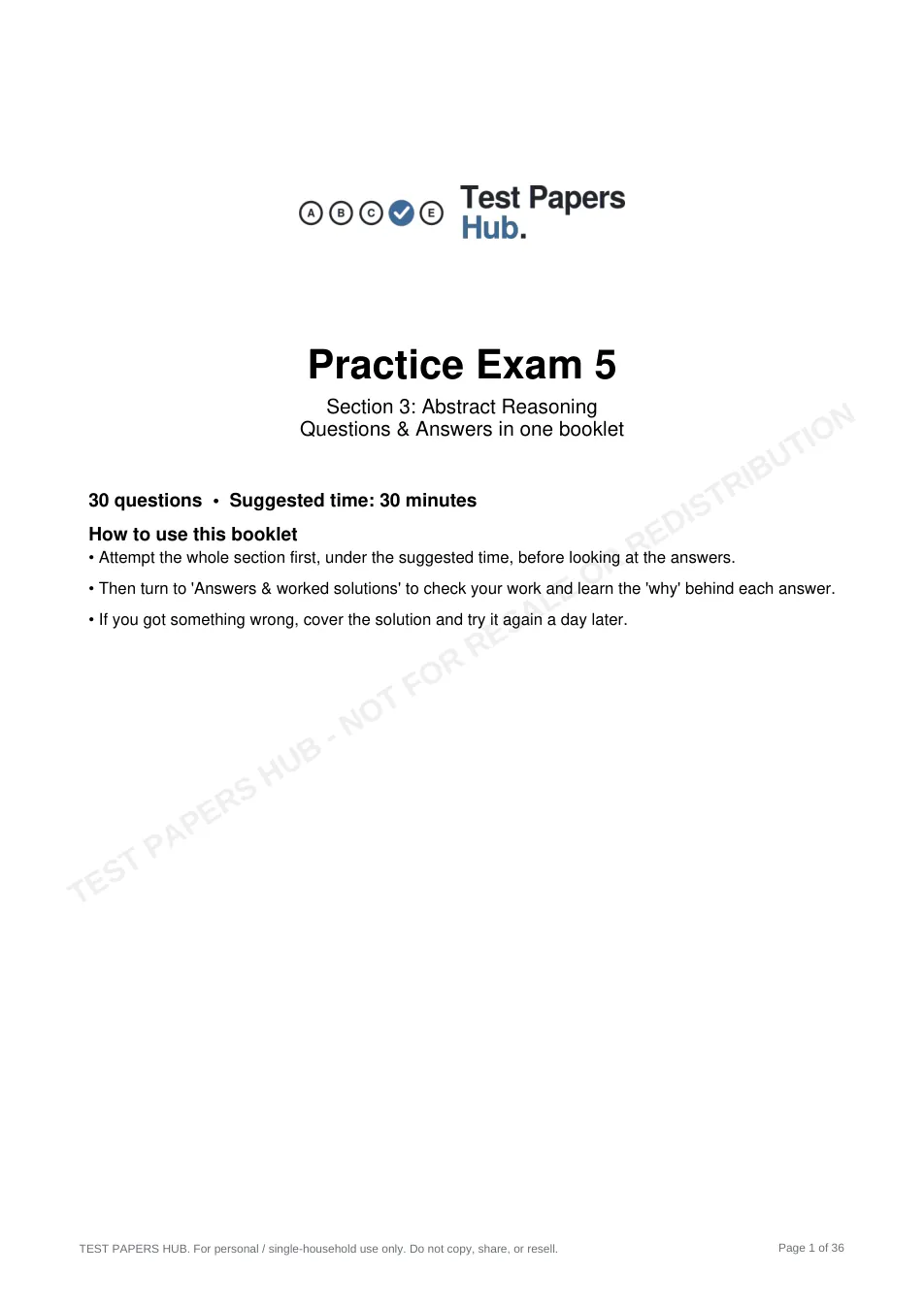 Cover page of HAST Year 11 Abstract Reasoning Practice Paper 5
