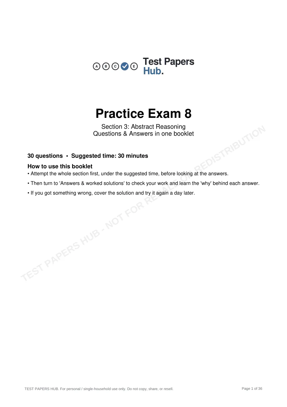 Cover page of HAST Year 9 Abstract Reasoning Practice Paper 8