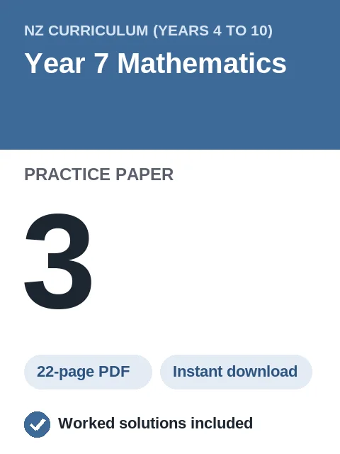 NZ Curriculum Year 7 Mathematics Practice Paper 3
