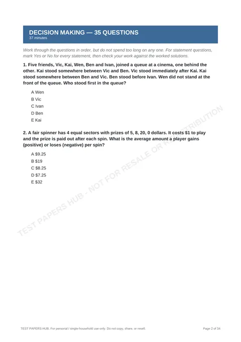 Questions preview