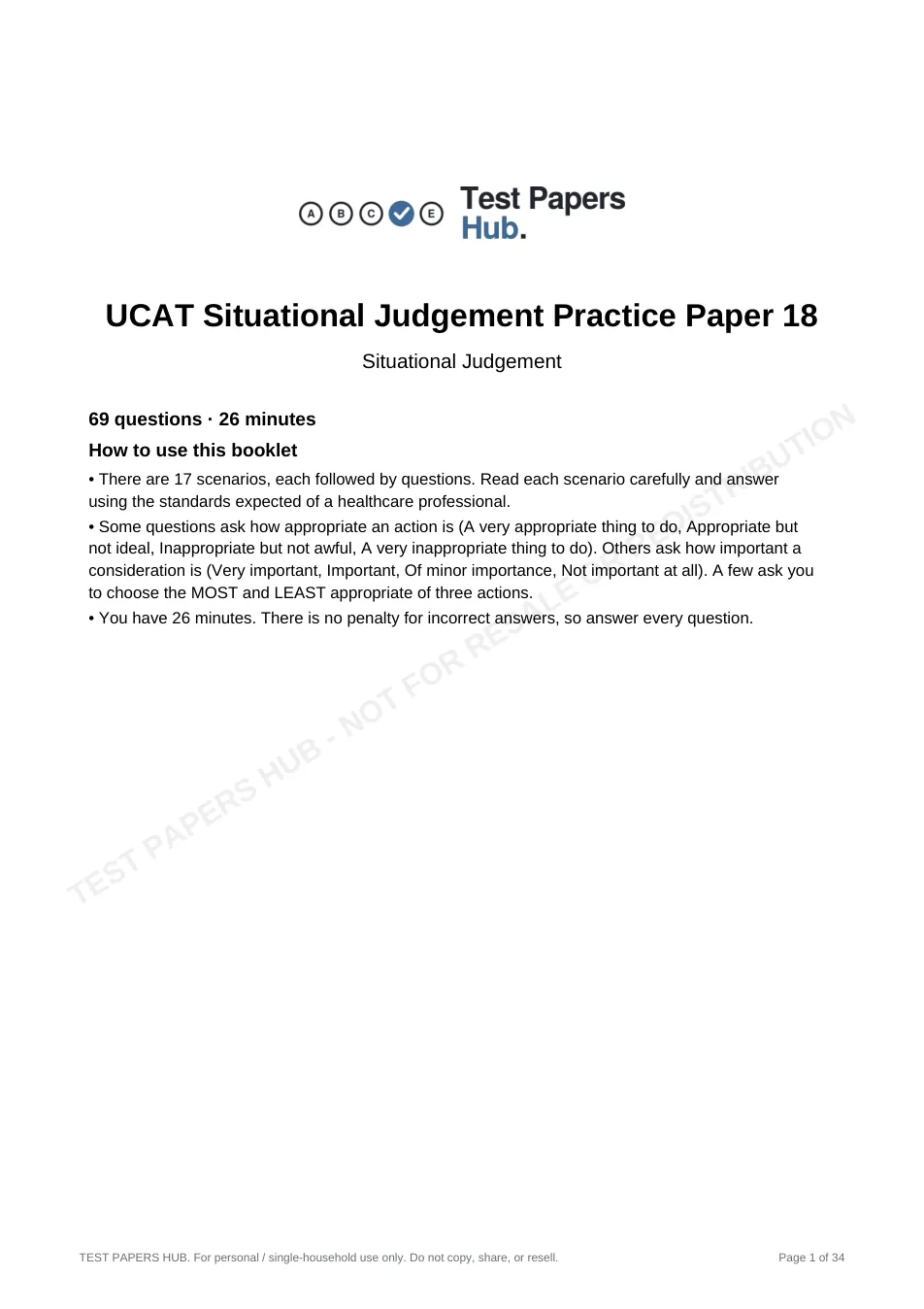 Cover page of UCAT Situational Judgement Practice Paper 18